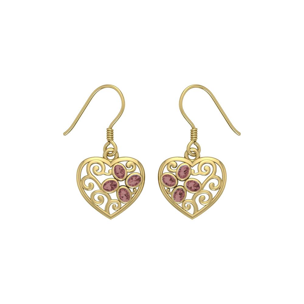 Flower in Heart Shape Solid Gold Earrings GER1238