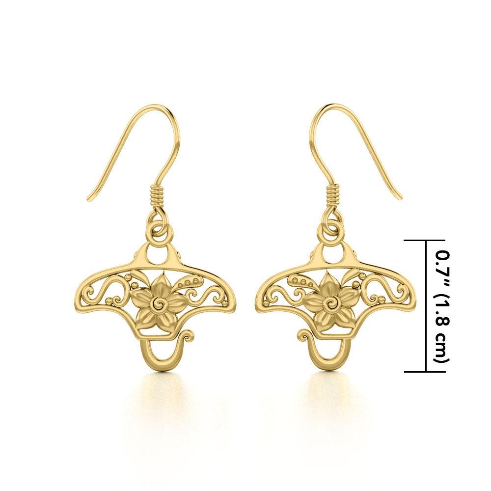 Manta ray Filigree Hook Earrings in 14k Gold GER1705