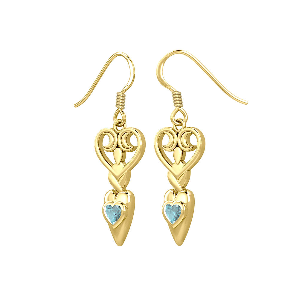 Goddess with Heart Gemstone Solid Gold Earrings GER1918