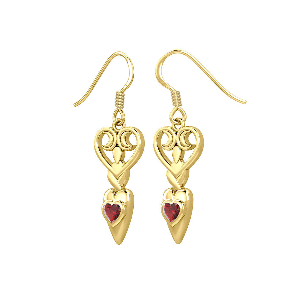 Goddess with Heart Gemstone Solid Gold Earrings GER1918