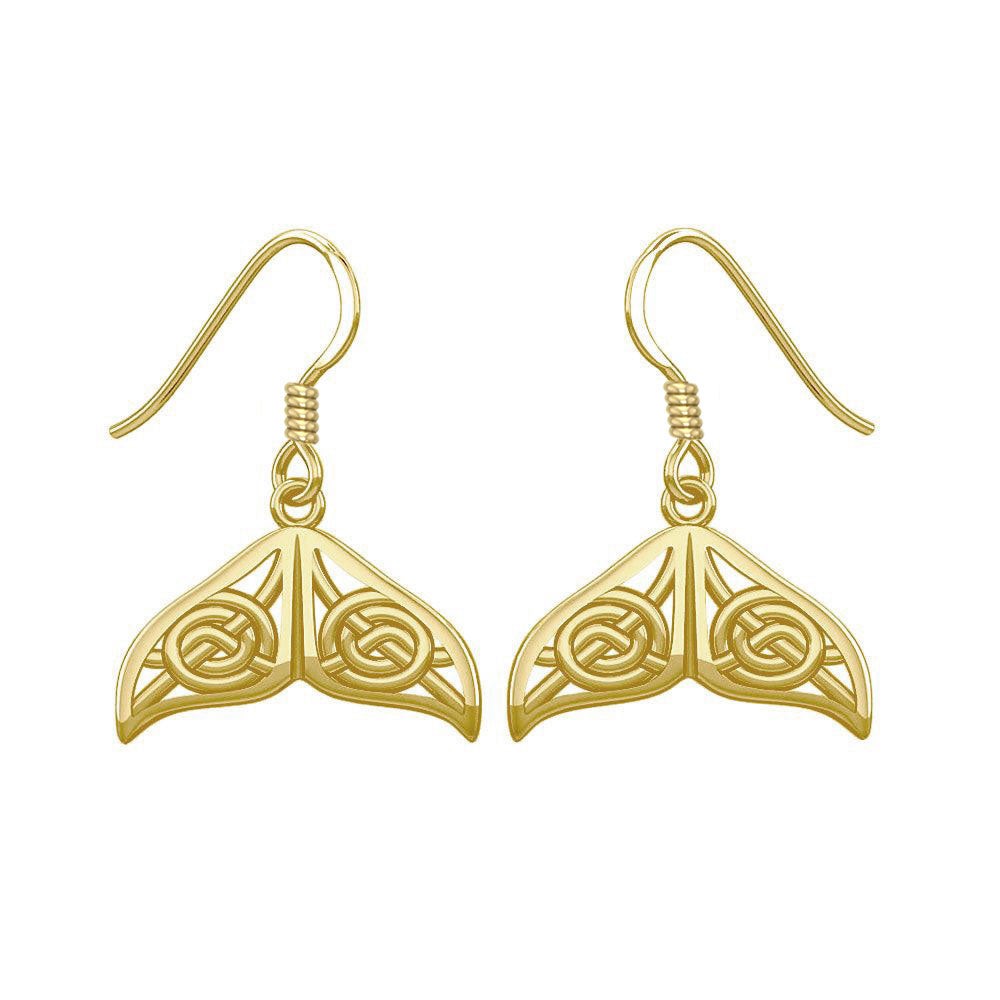 Celtic Knotwork Whale Tail Solid Gold Earrings GER1929