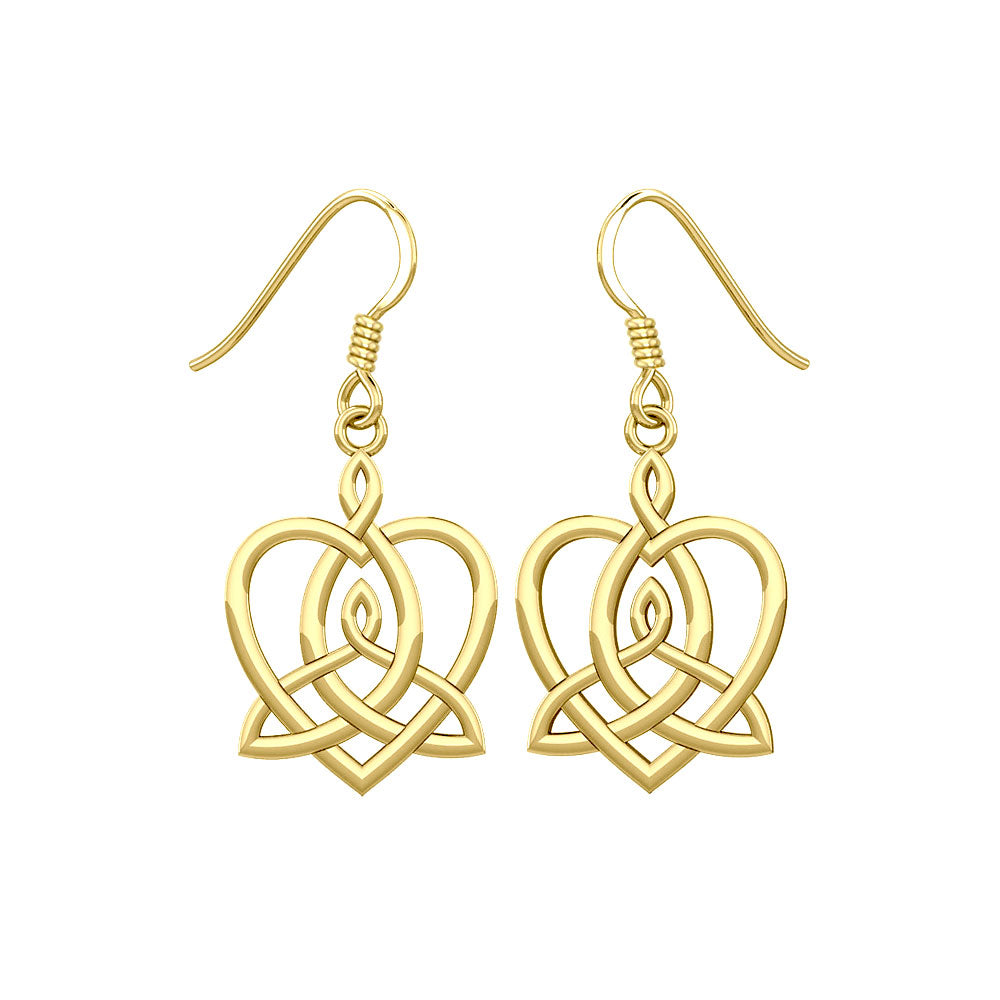 Celtic Motherhood Triquetra or Trinity Heart 14K Solid Gold Earrings GER1948