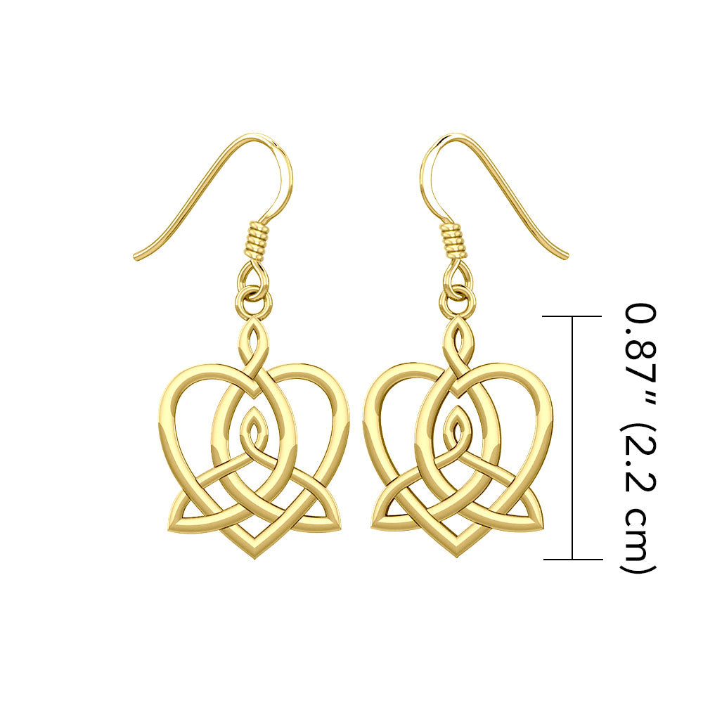 Celtic Motherhood Triquetra or Trinity Heart 14K Solid Gold Earrings GER1948