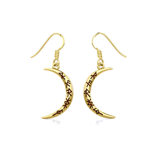 Crescent Moon with Meaningful Bind Runes Gold Earrings GER1955