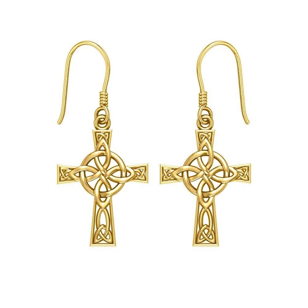 The Celtic Four Point Knot Cross Solid Gold Earrings GER1958