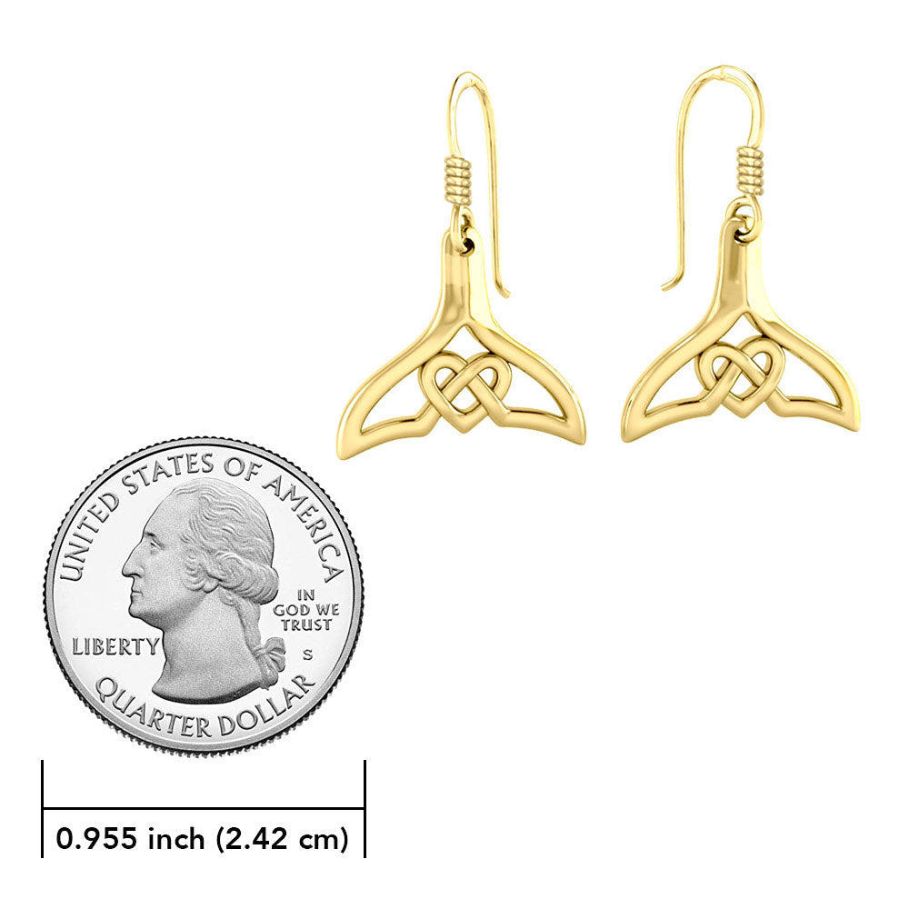 Whale Tail and Celtic Heart 14K Solid Gold Earrings GER2163