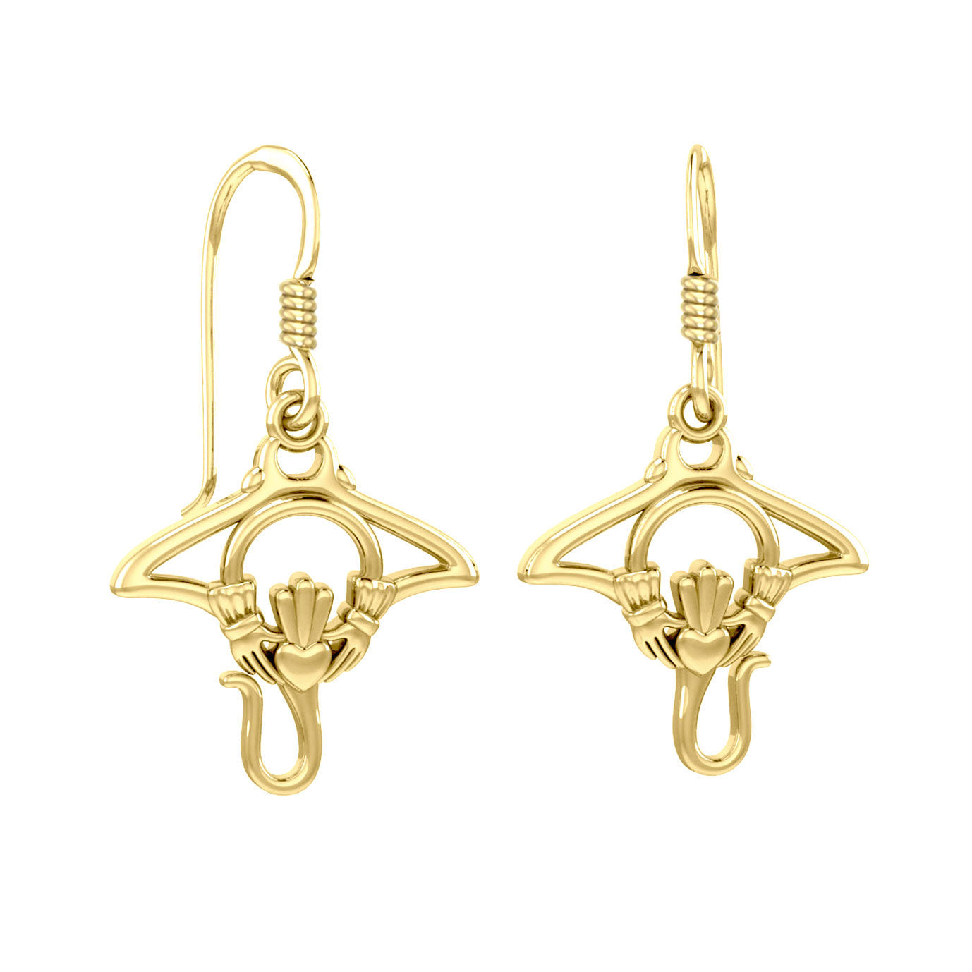 The Manta Ray 14K Solid Gold Earrings with Claddagh Symbol GER2167