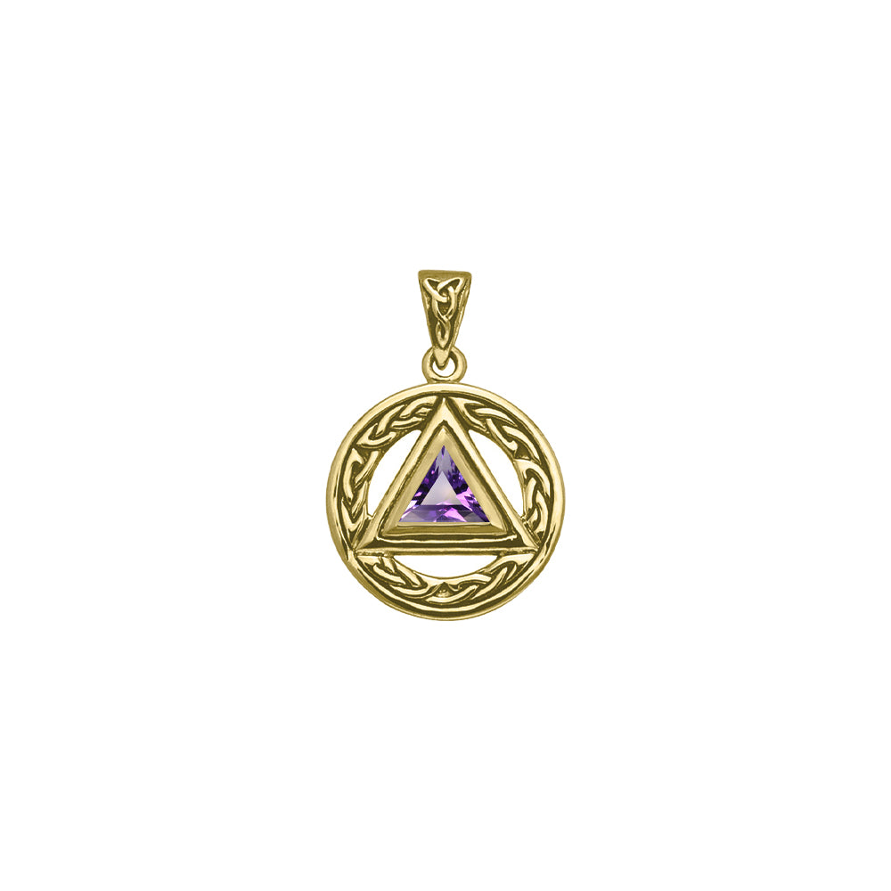 Celtic AA Symbol Solid Yellow Gold Pendant with Gemstone GPD326