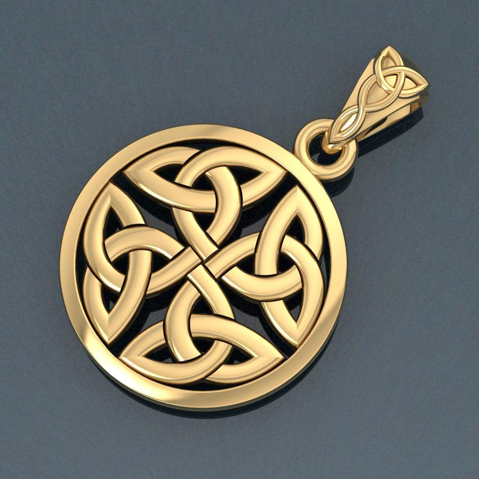 Celtic Trinity Quaternary Knot Solid Gold Pendant GPD4637