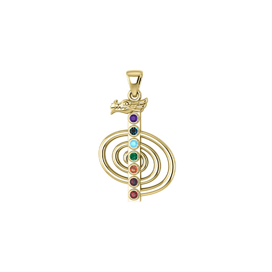 The Reiki Cho Ku Rei with Dragon Head Solid Yellow Gold Pendant with Chakra GPD4963