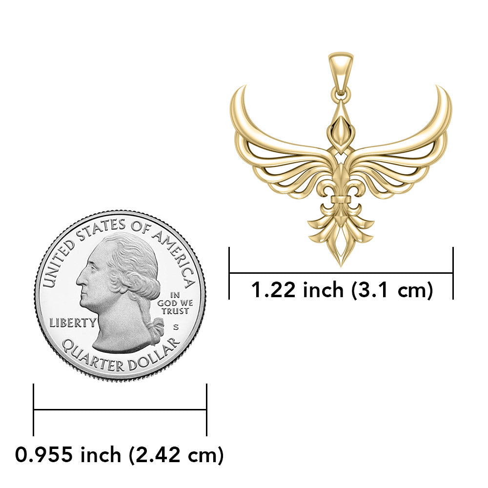 Phoenix with Fleur De Lis Solid Gold Pendant GPD5089