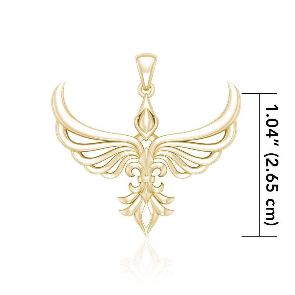 Phoenix with Fleur De Lis Solid Gold Pendant GPD5089