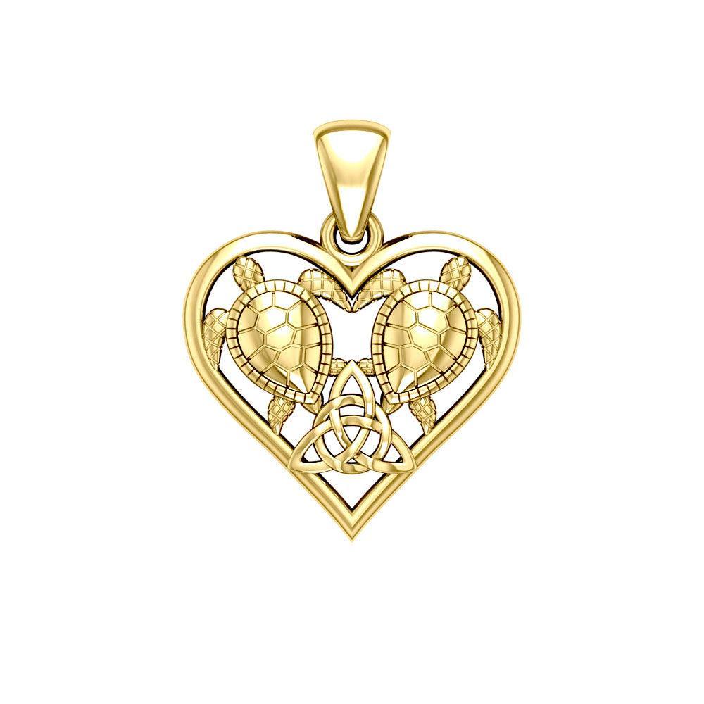 14K Yellow Gold Sea Turtles with Celtic Triquetra in Heart Pendant GPD5211