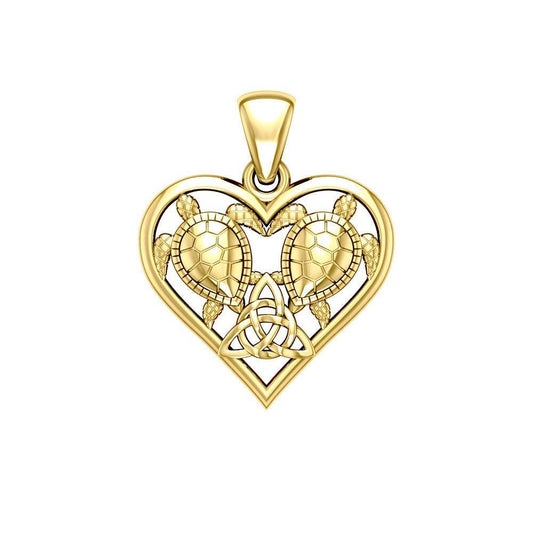 14K Yellow Gold Sea Turtles with Celtic Triquetra in Heart Pendant GPD5211