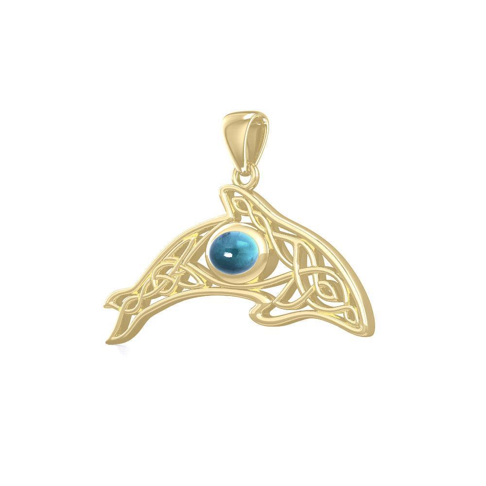 A gift of solitude ~ Solid Gold Celtic Whale Pendant with Gem GPD5694