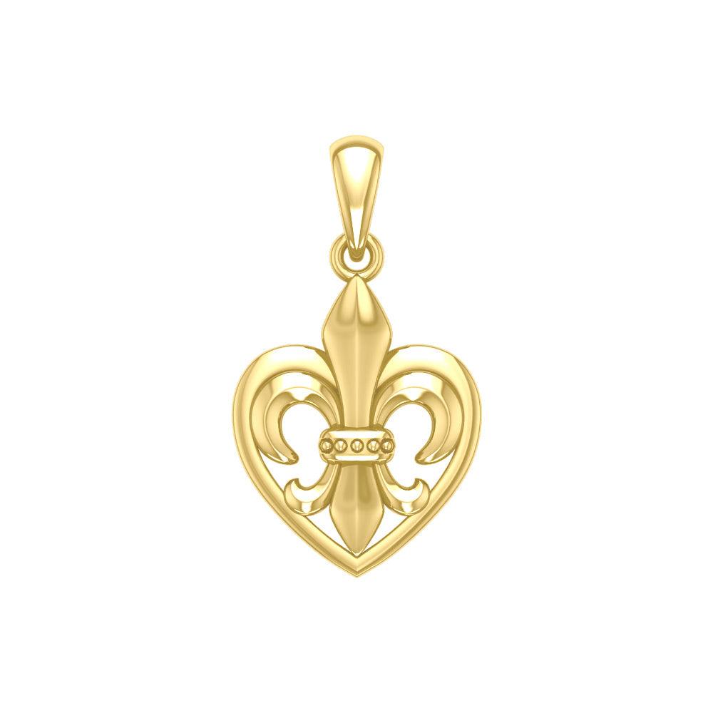 A powerful Yellow Gold Jewelry Pendant Fleur-de-Lis and Heart GPD6067