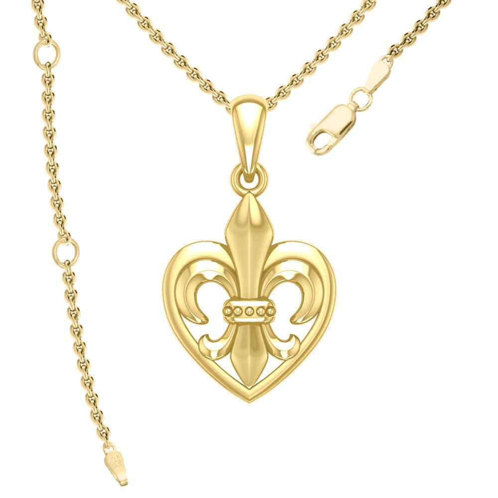 A powerful Yellow Gold Jewelry Pendant Fleur-de-Lis and Heart GPD6067