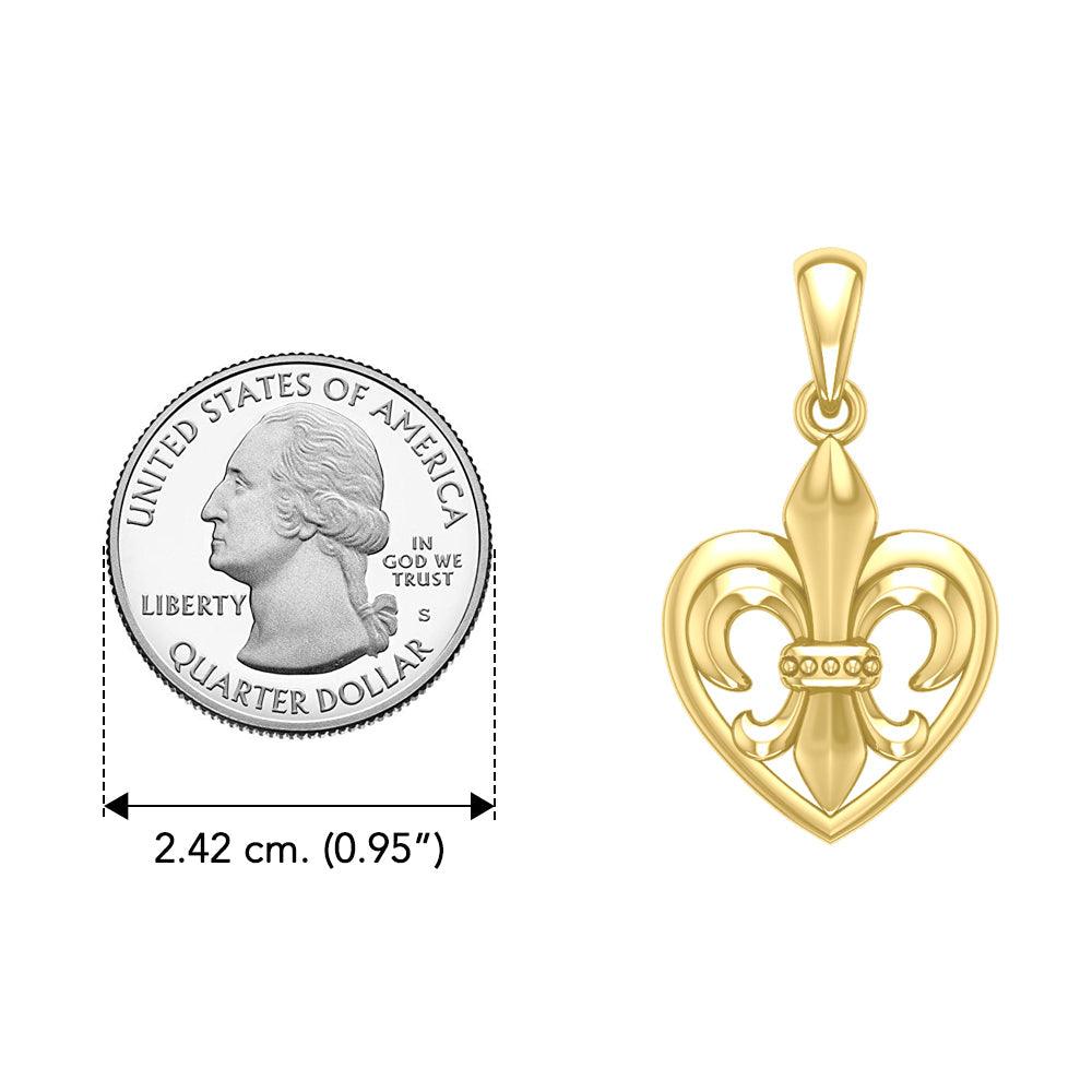 A powerful Yellow Gold Jewelry Pendant Fleur-de-Lis and Heart GPD6067