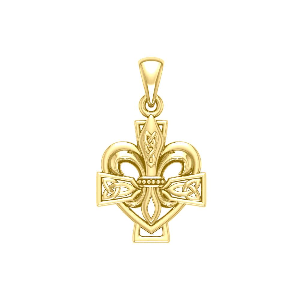 A powerful combination of Celtic elements Yellow Gold Jewelry Pendant in Fleur-de-Lis and Celtic Cross GPD6068