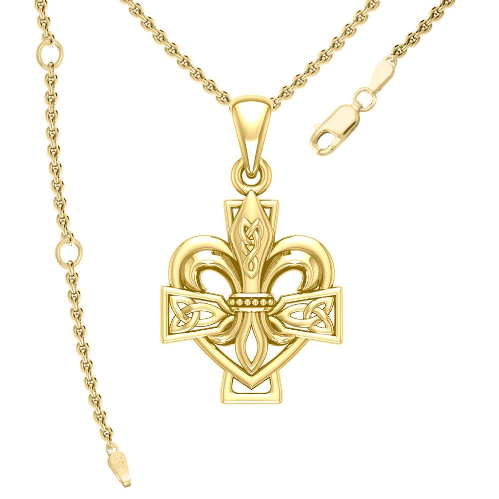 A powerful combination of Celtic elements Yellow Gold Jewelry Pendant in Fleur-de-Lis and Celtic Cross GPD6068