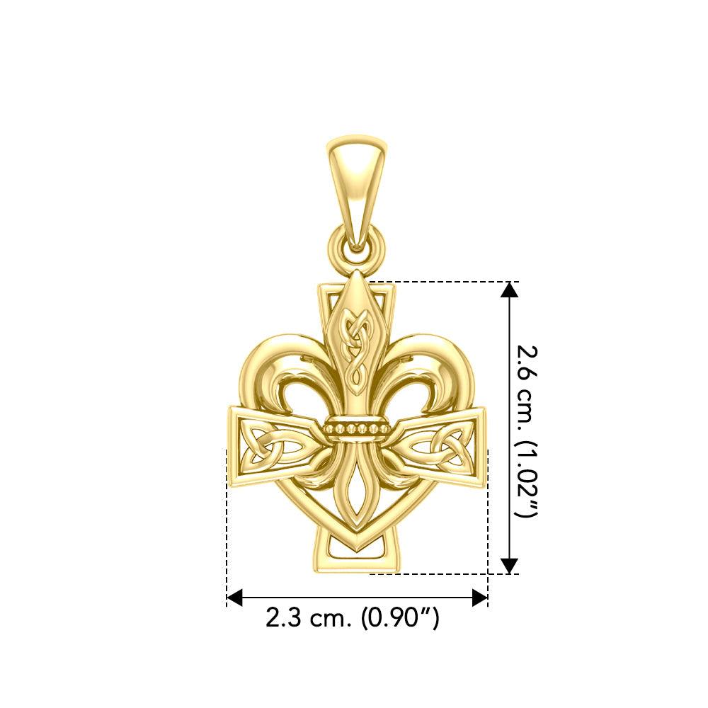 A powerful combination of Celtic elements Yellow Gold Jewelry Pendant in Fleur-de-Lis and Celtic Cross GPD6068