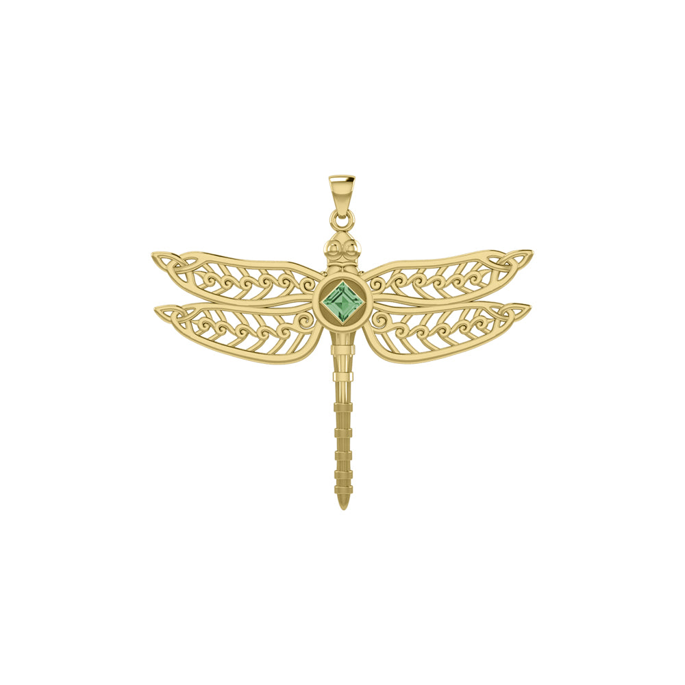 Dragonfly with Facet Gemstone NA Symbol Solid Yellow Gold Pendant GPD6163