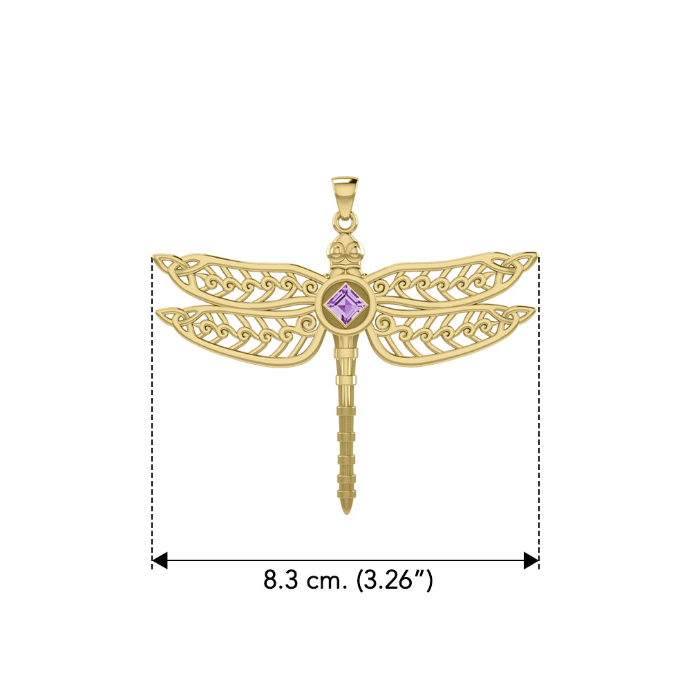 Dragonfly with Facet Gemstone NA Symbol Solid Yellow Gold Pendant GPD6163