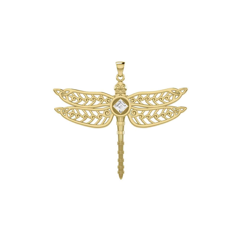 Dragonfly with Facet Gemstone NA Symbol Solid Yellow Gold Pendant GPD6163