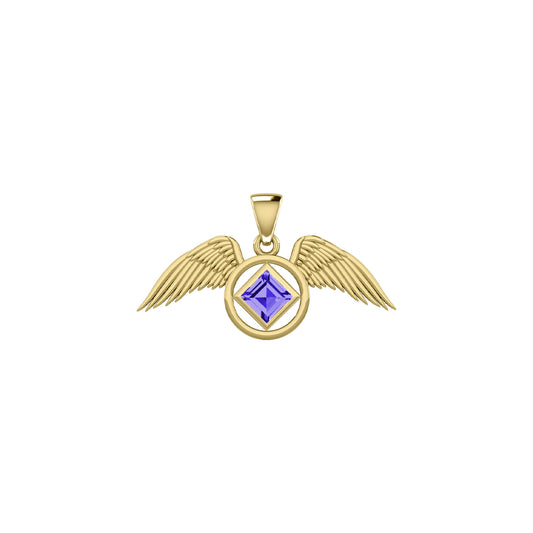 The Angel Wing with Facet Gemstone NA Symbol Solid Yellow Gold Pendant GPD6164