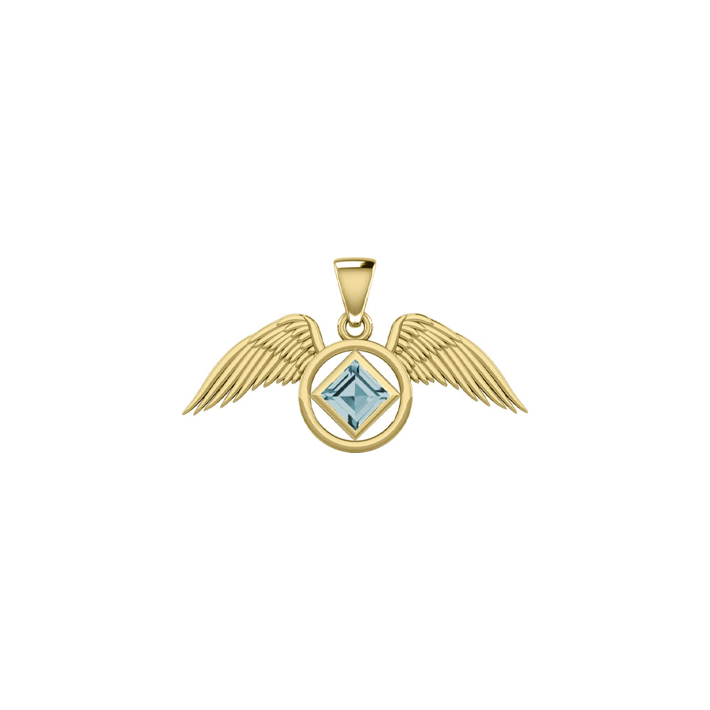 The Angel Wing with Facet Gemstone NA Symbol Solid Yellow Gold Pendant GPD6164