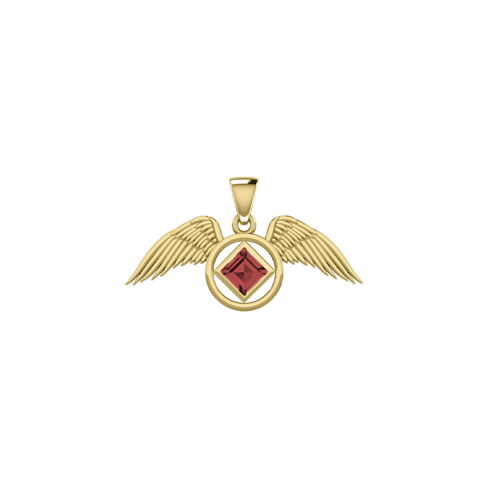 The Angel Wing with Facet Gemstone NA Symbol Solid Yellow Gold Pendant GPD6164