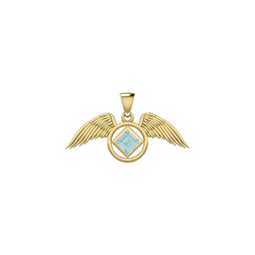 The Angel Wing with Facet Gemstone NA Symbol Solid Yellow Gold Pendant GPD6164