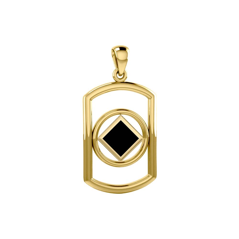 Solid Yellow Gold Rectangle Pendant with Inlay Stone in NA Symbol Shape GPD6165 - Jewelry