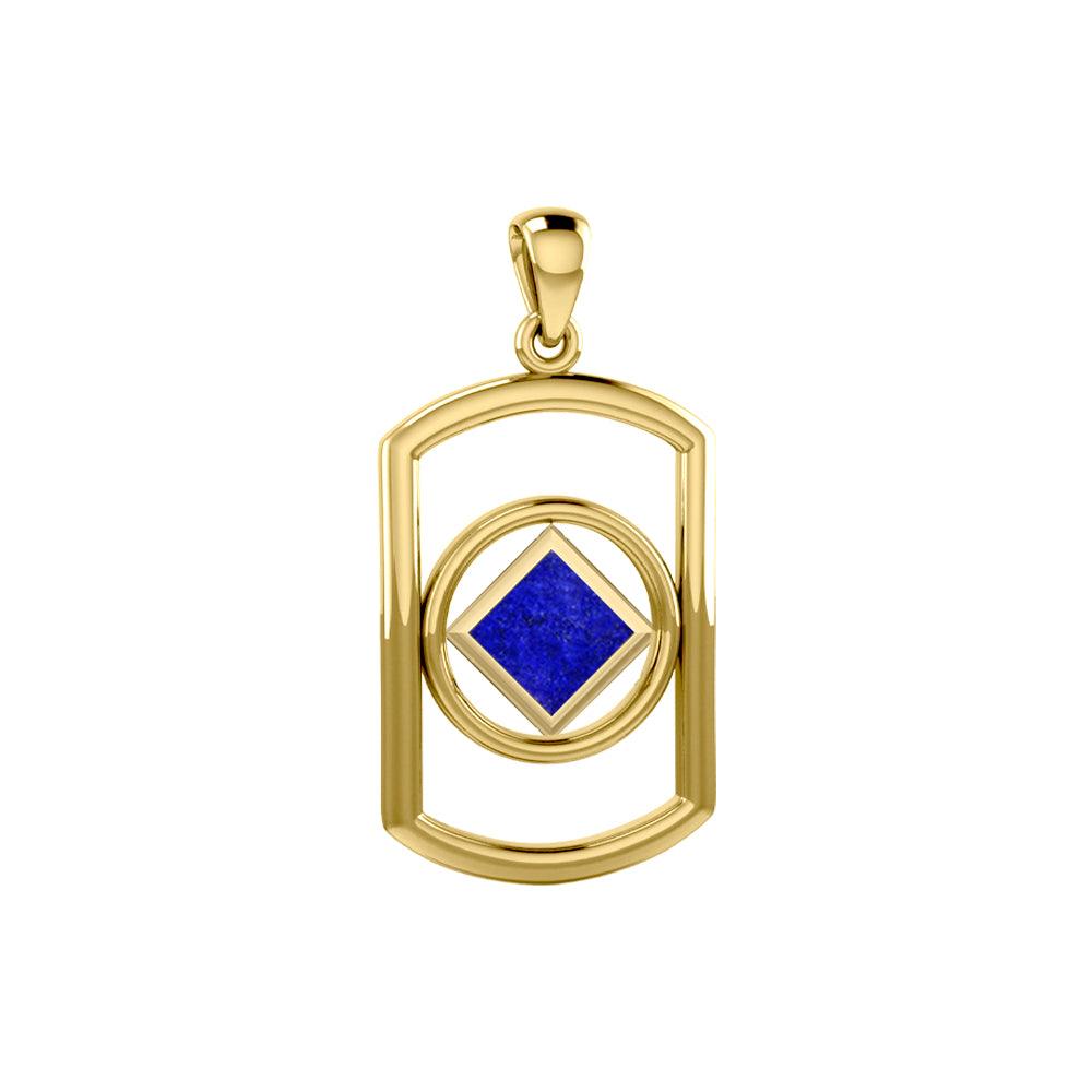 Solid Yellow Gold Rectangle Pendant with Inlay Stone in NA Symbol Shape GPD6165 - Jewelry