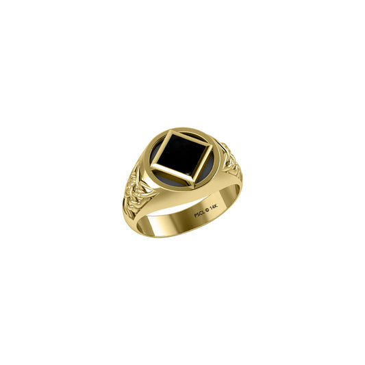 NA Recovery Symbol Solid Yellow Gold Ring with Stone Inlay GRI1287