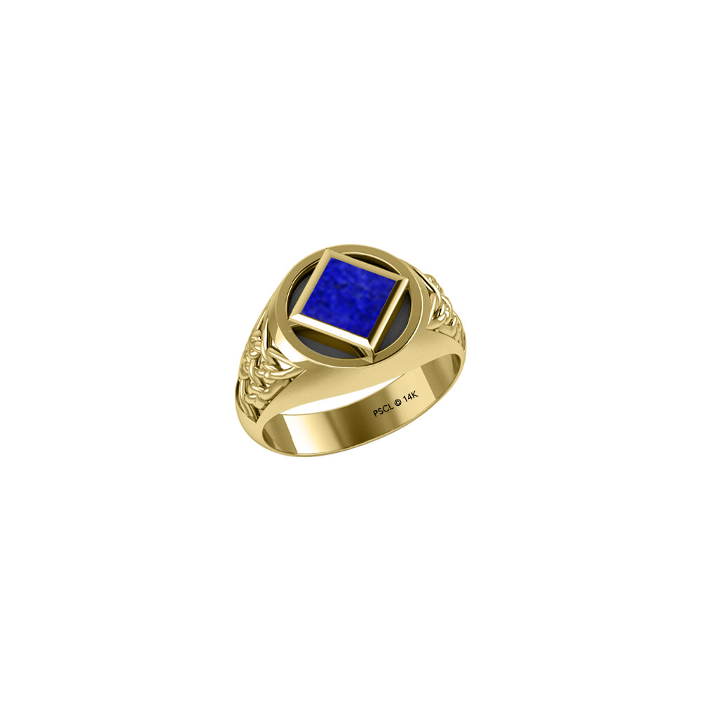 NA Recovery Symbol Solid Yellow Gold Ring with Stone Inlay GRI1287