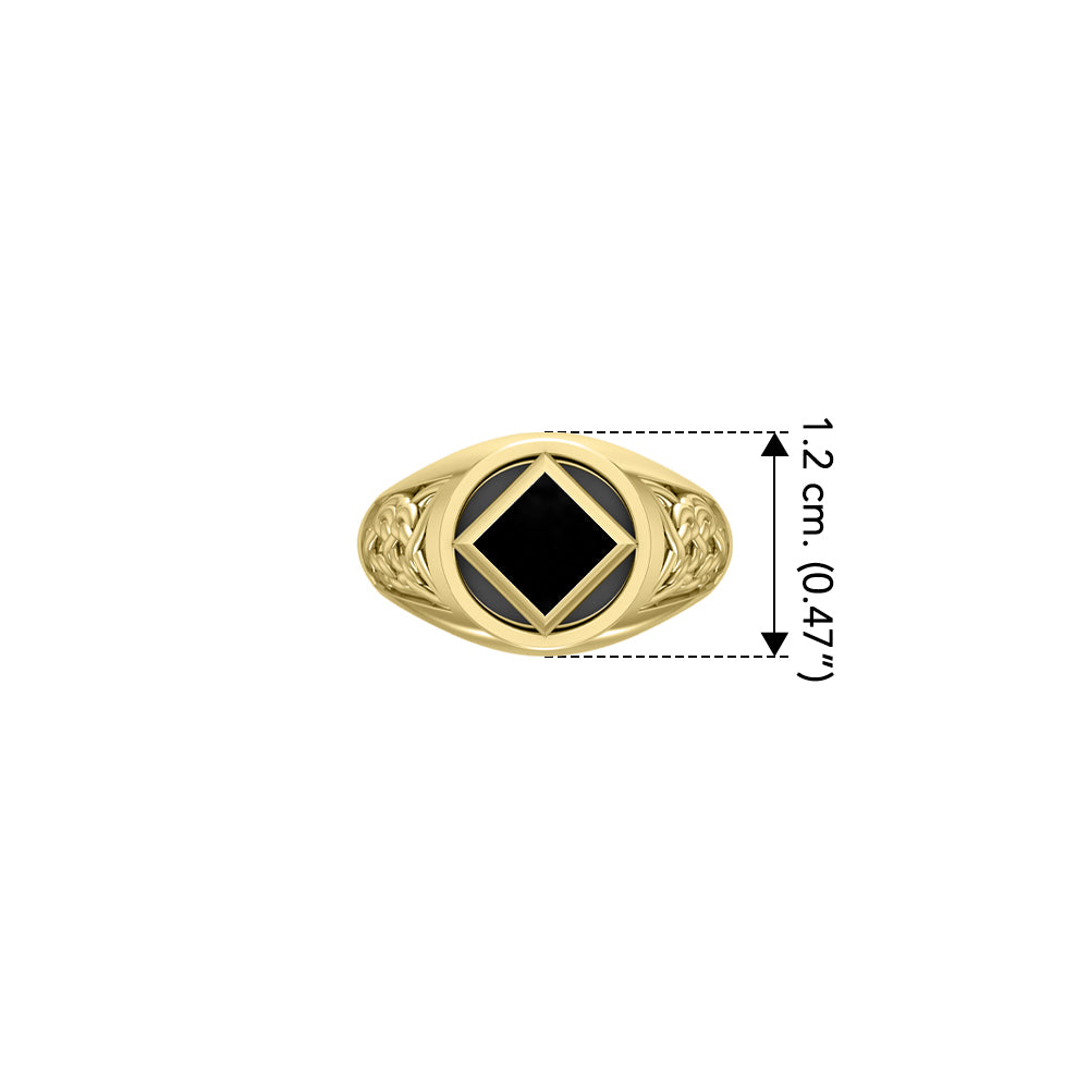 NA Recovery Symbol Solid Yellow Gold Ring with Stone Inlay GRI1287