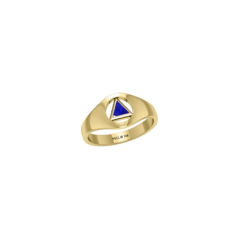 Small Solid Yellow Gold Ring with Inlaid Stone Recovery Symbol GRI1932