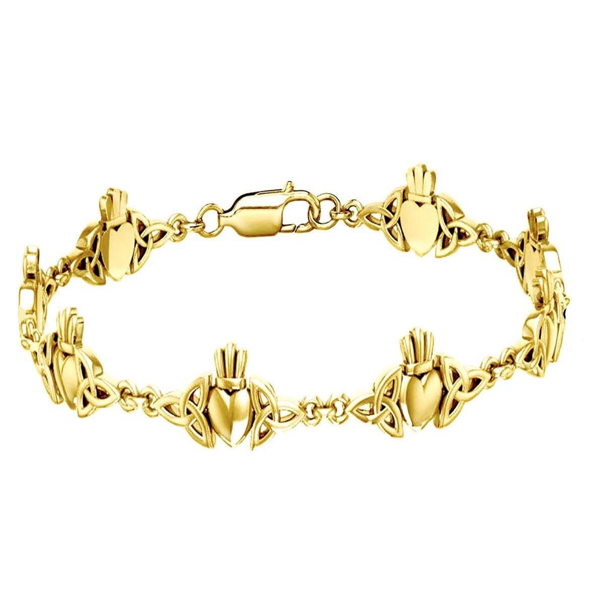 Celtic Trinity Claddagh Solid Gold Link Bracelet GTBG368 - Jewelry