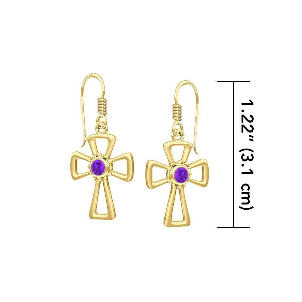 Modern Cross Solid Gold Earrings with Gemstone GTE1150