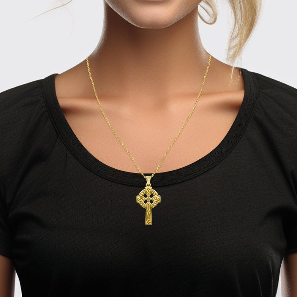 Celtic Knotwork Cross Yellow Gold Pendant GTP037