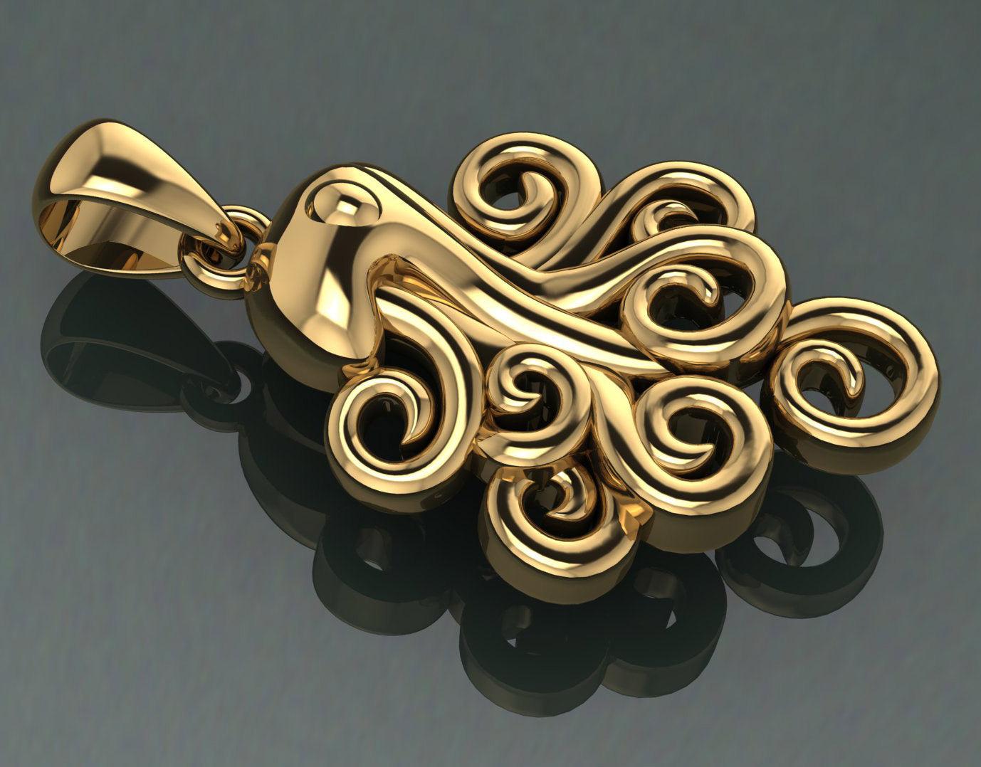 A mystical flexibility ~ Solid Gold Octopus Pendant Jewelry GTP1706