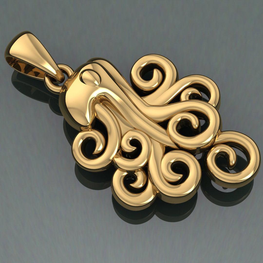 A mystical flexibility ~ Solid Gold Octopus Pendant Jewelry GTP1706