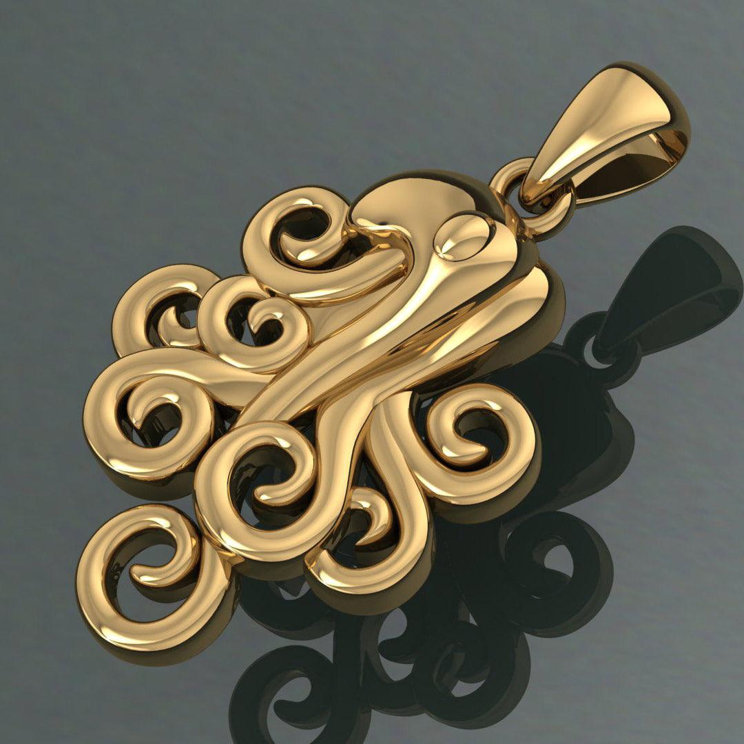 A mystical flexibility ~ Solid Gold Octopus Pendant Jewelry GTP1706