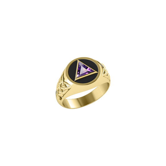 Celtic AA Recovery Symbol Solid Yellow Gold Ring with Gemstone GTR1020