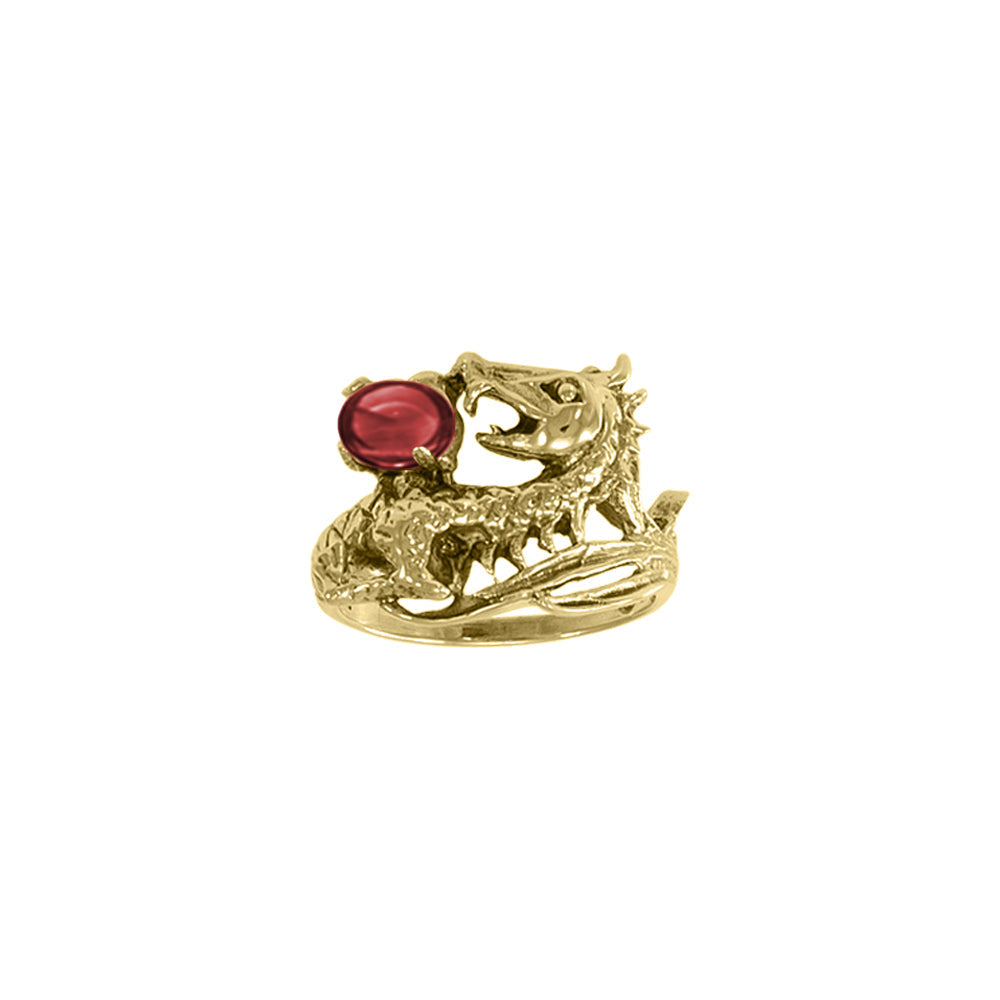 Dragon Holding Gem Solid Yellow Gold Ring GTR3808