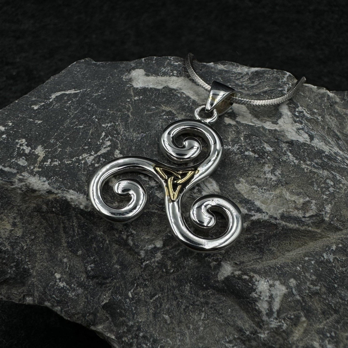 Streamlined artistic representation ~ Sterling Silver Celtic Triquetra Pendant Jewelry with 18k Gold accent MPD1817