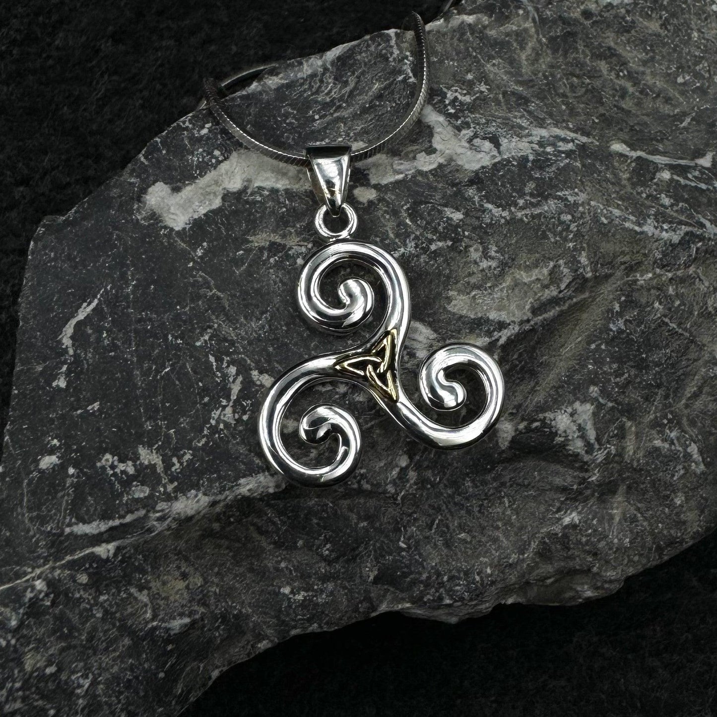 Streamlined artistic representation ~ Sterling Silver Celtic Triquetra Pendant Jewelry with 18k Gold accent MPD1817