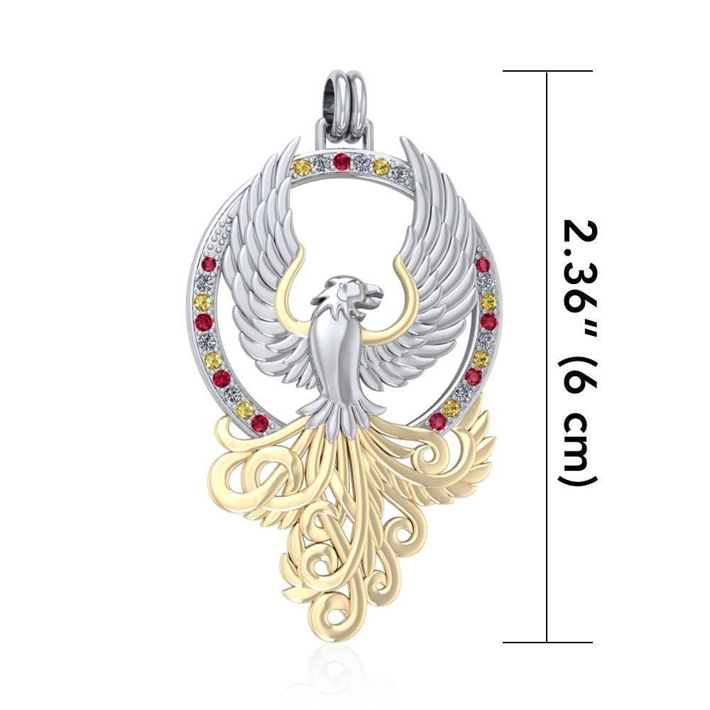 Majestic Phoenix Silver and 14K Gold Accent Pendant MPD2916 - peterstone.dropshipping