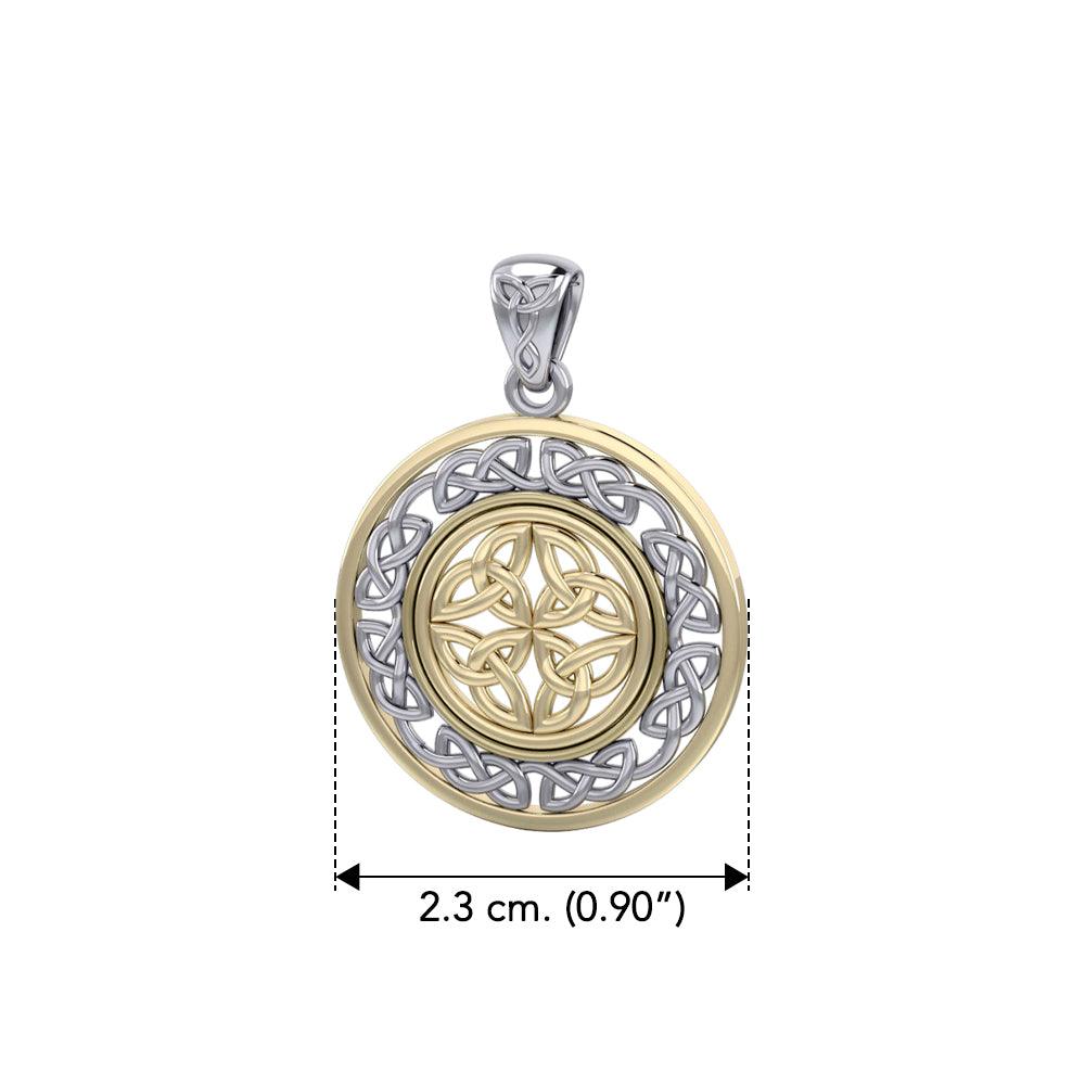 When gold shines through eternity ~ Celtic Knotwork Sterling Silver Pendant Jewelry with 14K Gold accent MPD3035